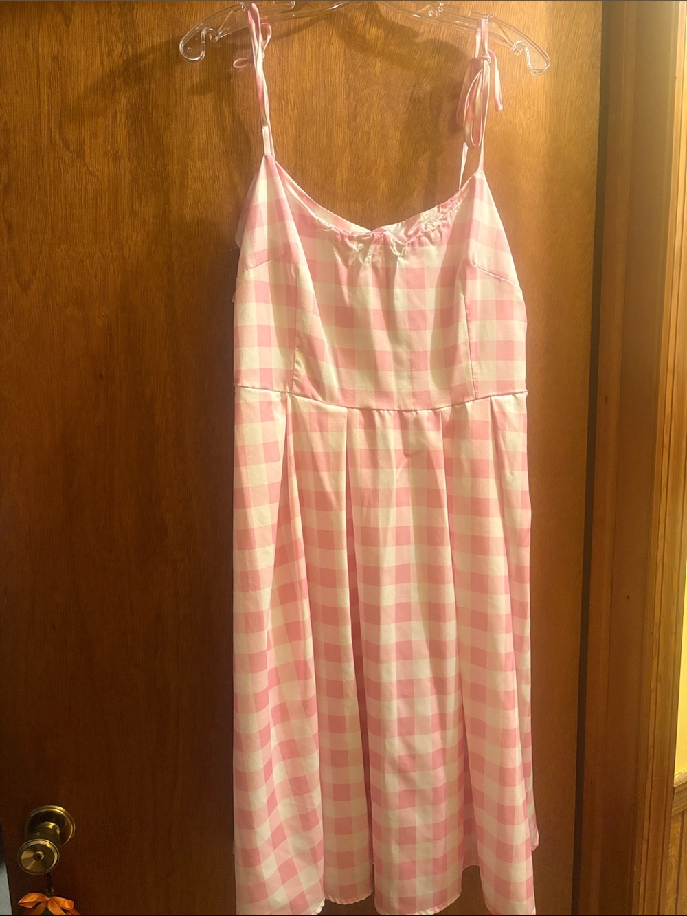 Women’s Pink Gingham Tie-Shoulder Dress
